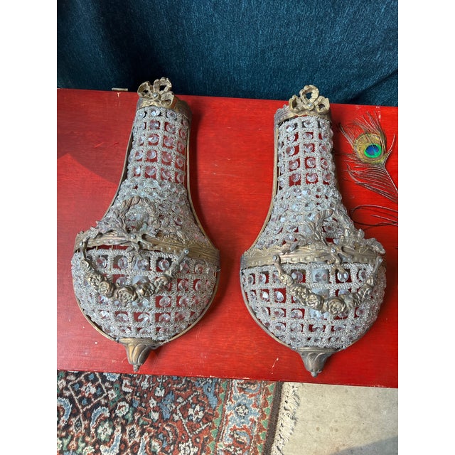 1970s Pair of Small French Basket Style Wall Sconces For Sale - Image 9 of 9