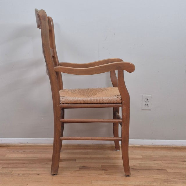 Mid 20th Century French Country Farmhouse Ladder Back Rush Seat Arm Chair For Sale In Washington DC - Image 6 of 11