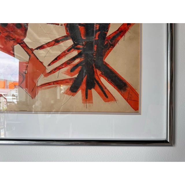Metal 1970s Vintage Expressionist-Style Abstract Gouache - Watercolor Painting, Framed For Sale - Image 7 of 12