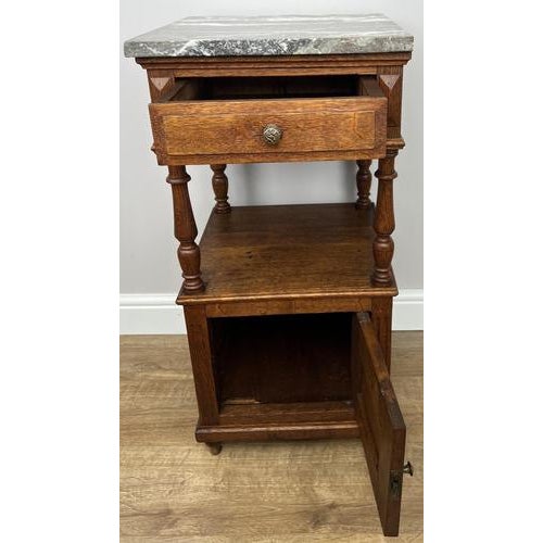 French Bedside Tables with Marble Top in Oak, Set of 2 For Sale - Image 13 of 14