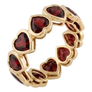 Dainty Heart Shape Garnet Full Eternity Ring | Janaury Birthstone Stacking Band Ring For Sale