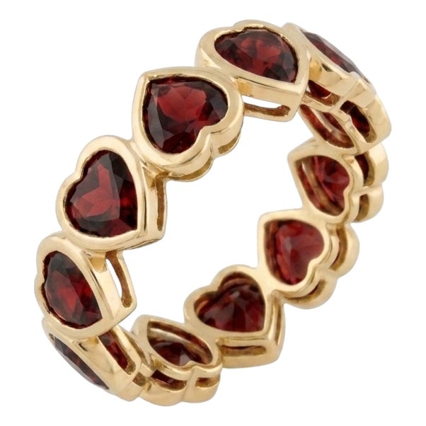 Dainty Heart Shape Garnet Full Eternity Ring | Janaury Birthstone Stacking Band Ring For Sale