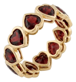 Dainty Heart Shape Garnet Full Eternity Ring | Janaury Birthstone Stacking Band Ring