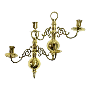 Vintage Brass Double-Arm Wall Candle Sconces – Pair