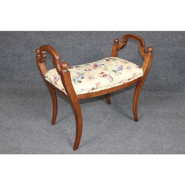 Carved Walnut Italian Biedermeier Style Carved Bench C. 1930's For Sale - Image 4 of 9