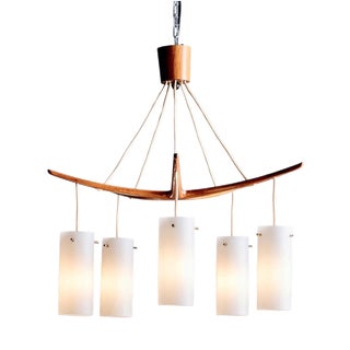 Star Shaped Teak Pendant Light with Frosted Glass Tubes, Germany, 1960s For Sale