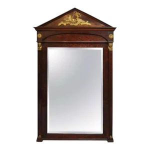Antique French Empire Style Bronze Ormolu Burl Wood Large Trumeau Pier Mirror