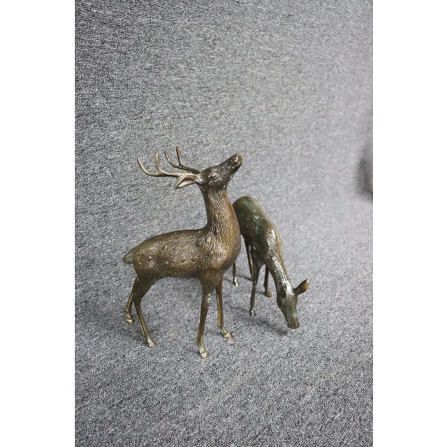 Mid Century Bronze Buck & Doe Doe 2.5 x 11 x9