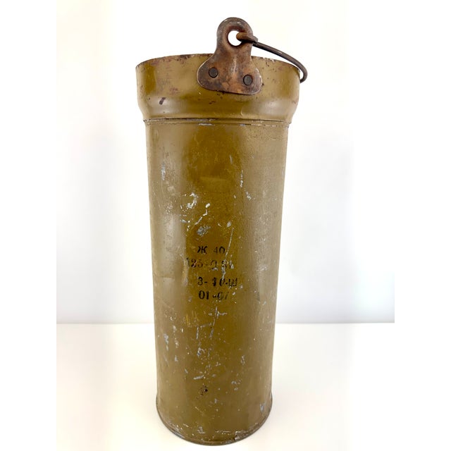 Bronze Vintage Soviet Military Steel Utility Canister Industrial Umbrella Stand For Sale - Image 8 of 12