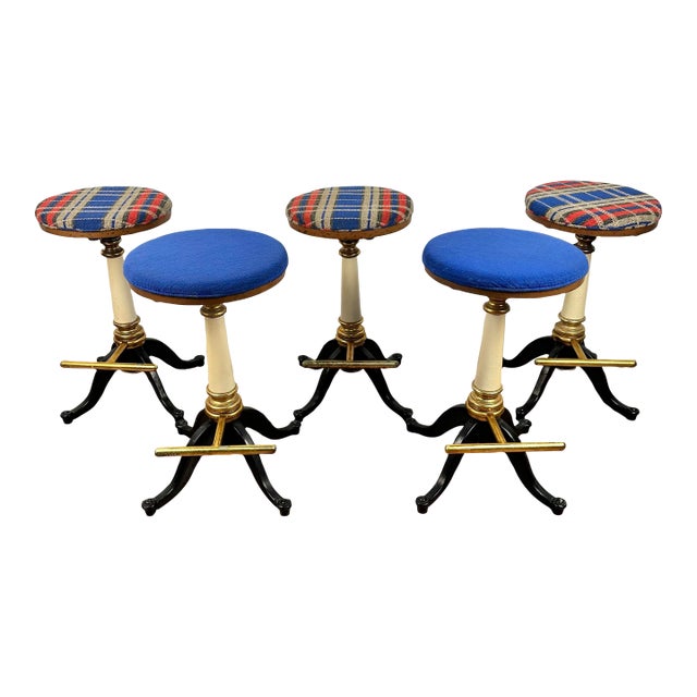 Vintage Drexel Furniture Et Cetera Mid Century Iron Base Stools - Set of 5 For Sale