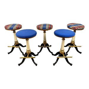 Vintage Drexel Furniture Et Cetera Mid Century Iron Base Stools - Set of 5