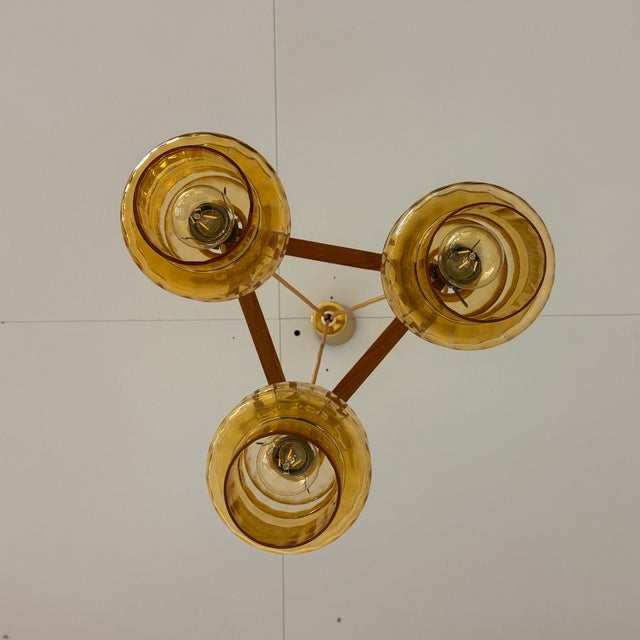 Vintage Amber Hanging Lamp with Three-Shades, 1960s For Sale - Image 6 of 11