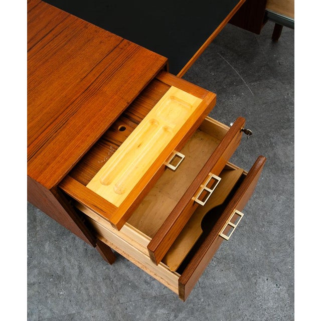 Mid Century Danish Modern Executive Desk Black Top Brass 5 Drawer File Denmark For Sale - Image 12 of 12