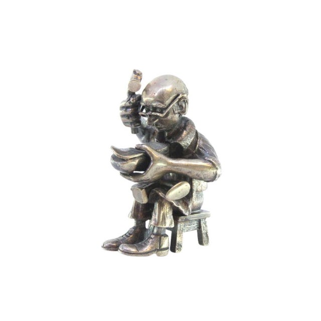 Metal Figure of Seated Shoemaker Repairing Shoes in Silver For Sale - Image 7 of 7