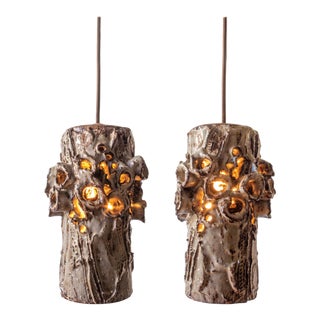 Bodil Marie Nielsen, Danish Sung-Glazed Ceramic Chandeliers / Pendants- A Pair For Sale