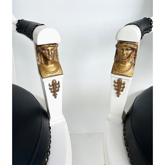 Mid 19th Century 1850s French Empire Armchairs, Fine Gilt Bronze Mounts, Painted and Upholstered For Sale - Image 5 of 17
