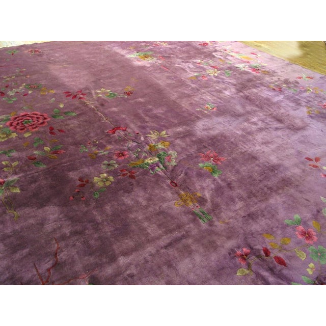 Art Deco Magnificent Purple Ground Color With Delicate Detail Floral Chinese Art Deco Rug For Sale - Image 3 of 5
