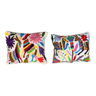 Pair of Otomi Hand Embroidery Pillows For Sale