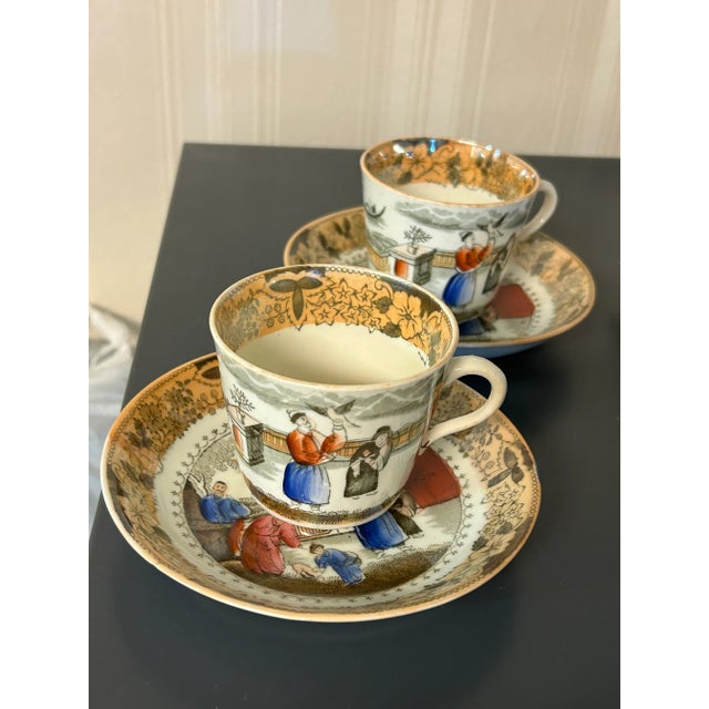 Antique Chinoiserie Sana Pattern Porcelain Saucer Mid 19th Unmarked. Very good condition there is some slight discoloring...