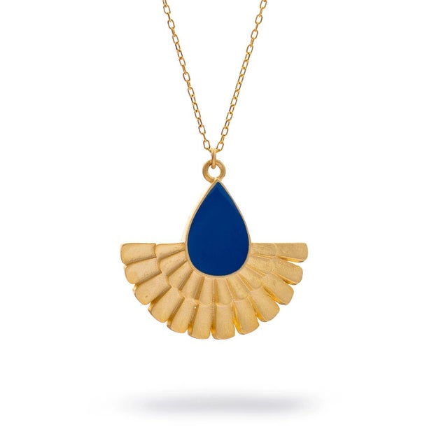 Mystic Ra Blue Enamel Gold Necklace For Sale - Image 9 of 9