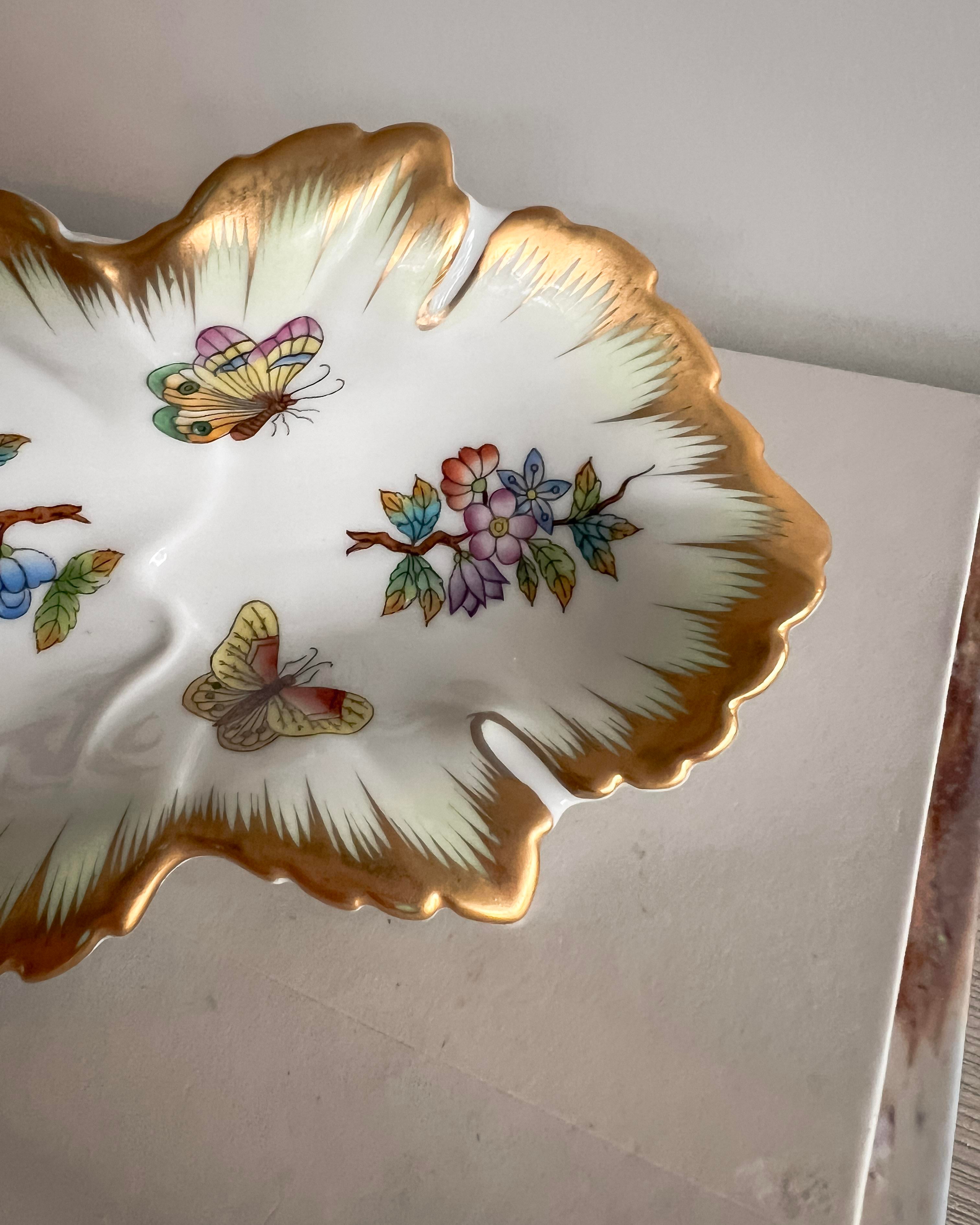 Herend Queen Victoria Hand-Painted Butterfly Dish, Hungary, Mid