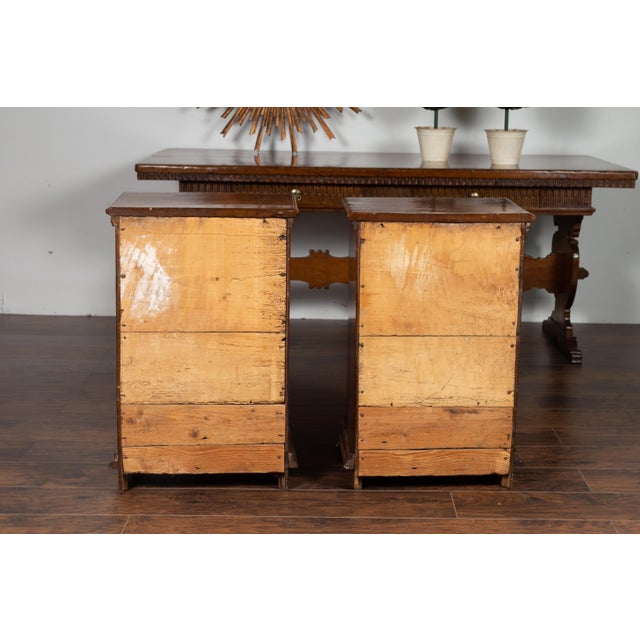Pair of Italian 1860s Walnut Petite Commodes with Three Drawers and Bun Feet For Sale - Image 11 of 12