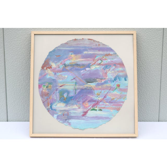 Contemporary 1980 Frances Kornbluth Unique Circular Abstract Mixed Media Collage on Paper For Sale - Image 3 of 18