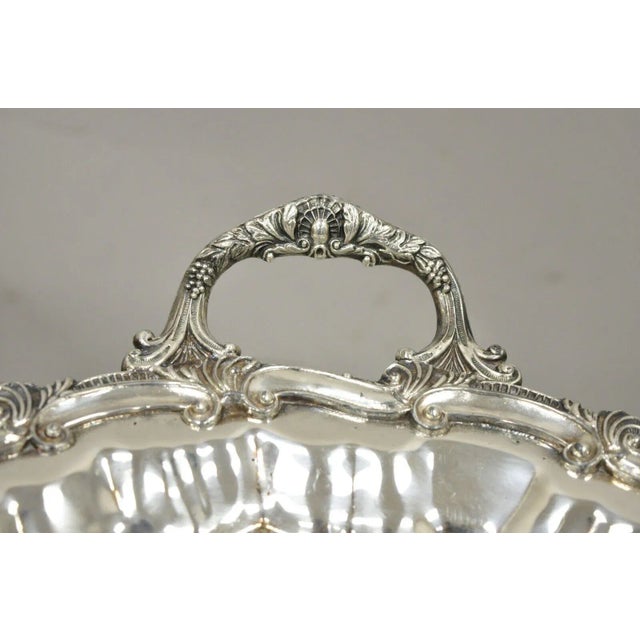 Regency Style Ornate Heavy Silver Plated Twin Handle Scalloped Platter Tray For Sale - Image 4 of 10