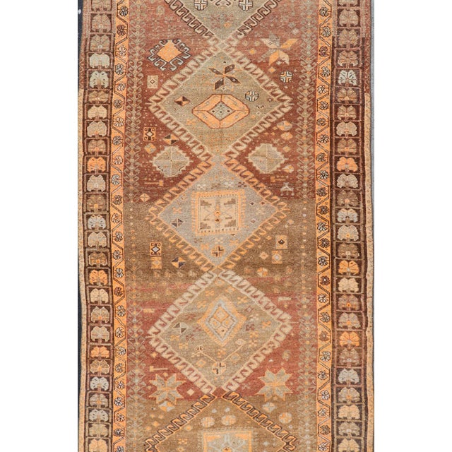 Mid 20th Century Vintage Hand Knotted Turkish Kars Gallery Rug in Wool With Diamond Design For Sale - Image 5 of 13