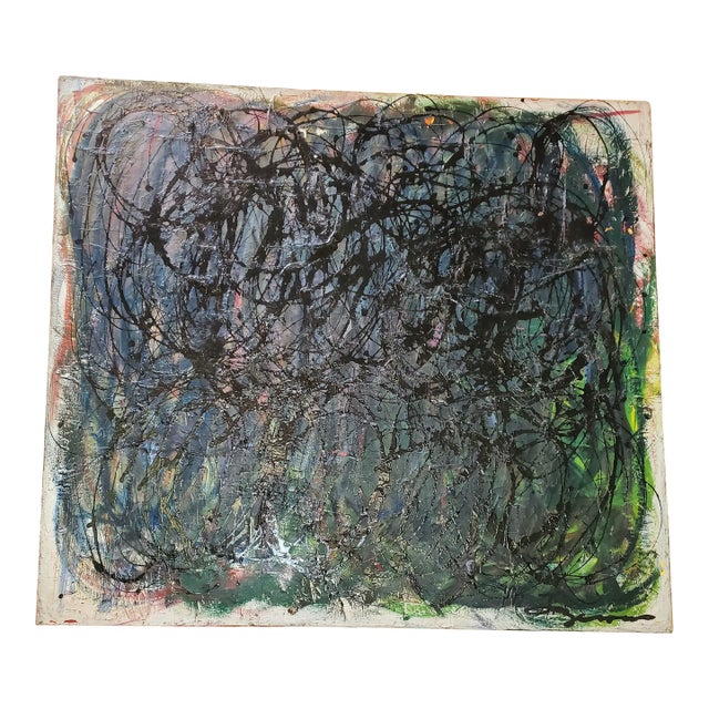 1950s Vintage Signed Abstract Expressionist Painting For Sale