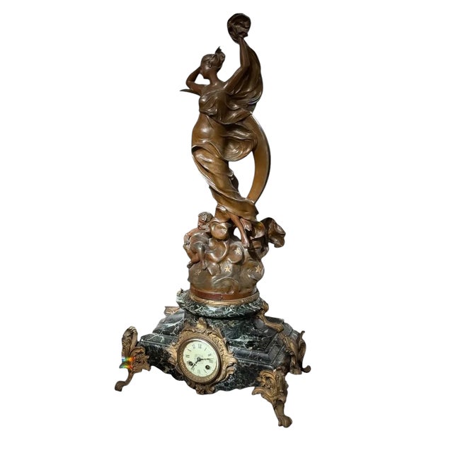 Antique French Bronze & Marble Art Nouveau Clock - La Nuit Madrassi For Sale In Los Angeles - Image 6 of 6