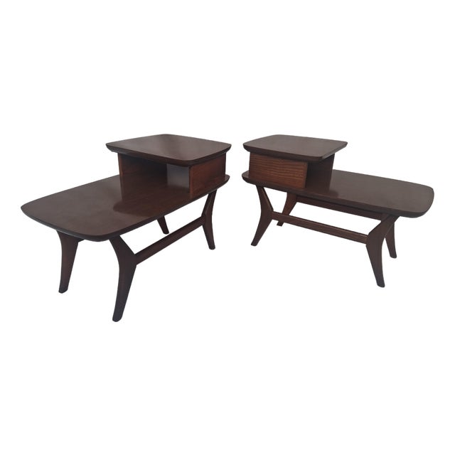 Mid Century Modern Adrian Pearsall Style 2 Tiered Step Side Tables -a Pair For Sale