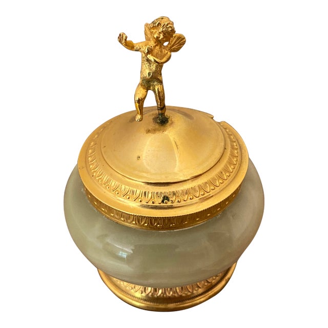 Antique Italian Salt Cellar With Brass Rim & Base For Sale