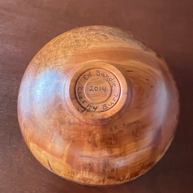 2014 Ed Sandle American Hand Turned Cherry Burl Live Edge Bowl For Sale - Image 11 of 12