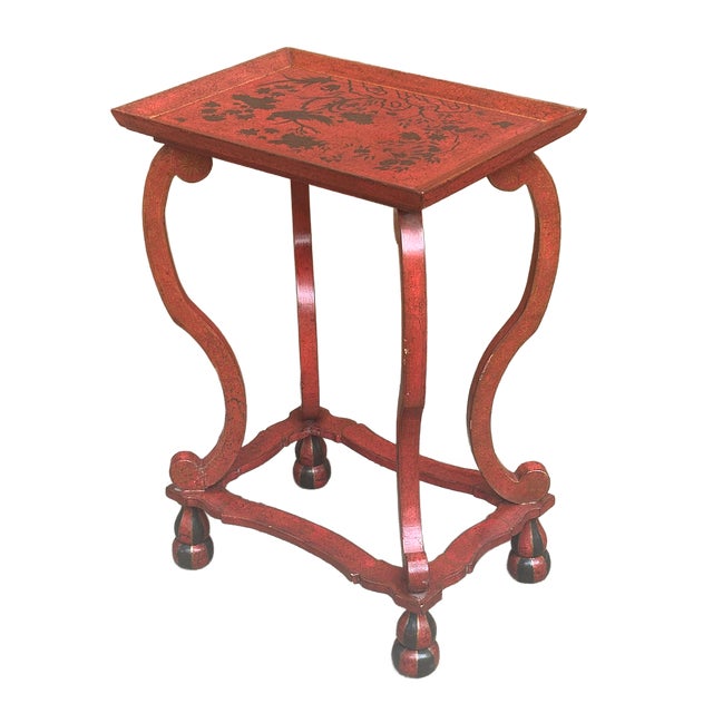 2010s Vintage Red Hand Painted Chinoiserie Rectangular Accent Table For Sale - Image 5 of 8