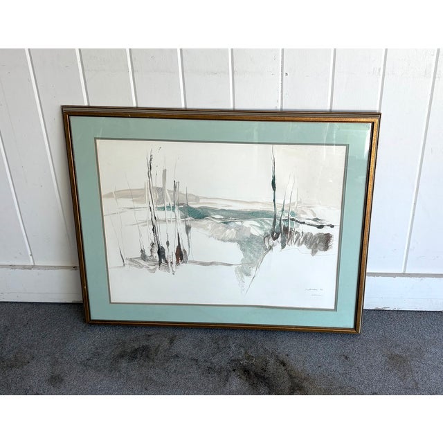 1982 Turquoise Abstract Painting Signed Anderson For Sale - Image 4 of 5