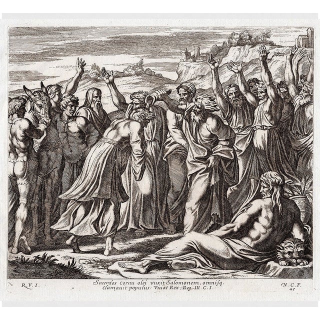 Antique 1649 Nicolas Chaperon Engraving After Raphael – Solomon Anointed For Sale - Image 4 of 4