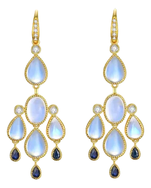 Nina Zhou Moonsotne Sapphire Diamond Chandelier Drop Earrings in 14k Yellow Gold - a Pair