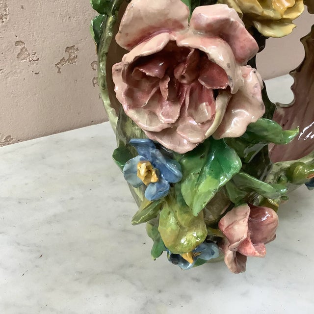 Green 1880 Majolica Bird & Flowers Basket Centerpiece For Sale - Image 8 of 11