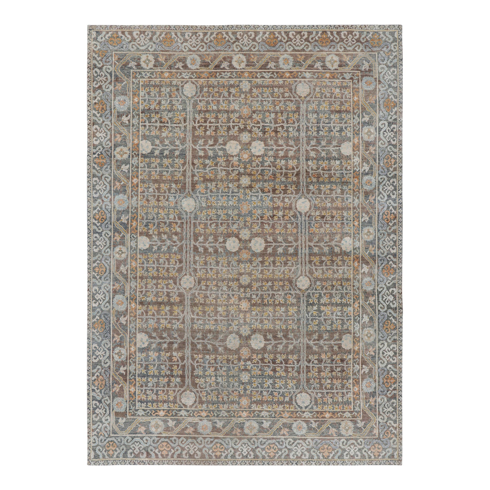 Rug & Kilim’s Modern Block Print Rug in Teal Blue with Geometric-Floral ...