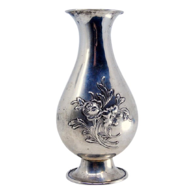 Art Nouveau Vase in Embossed Silver For Sale