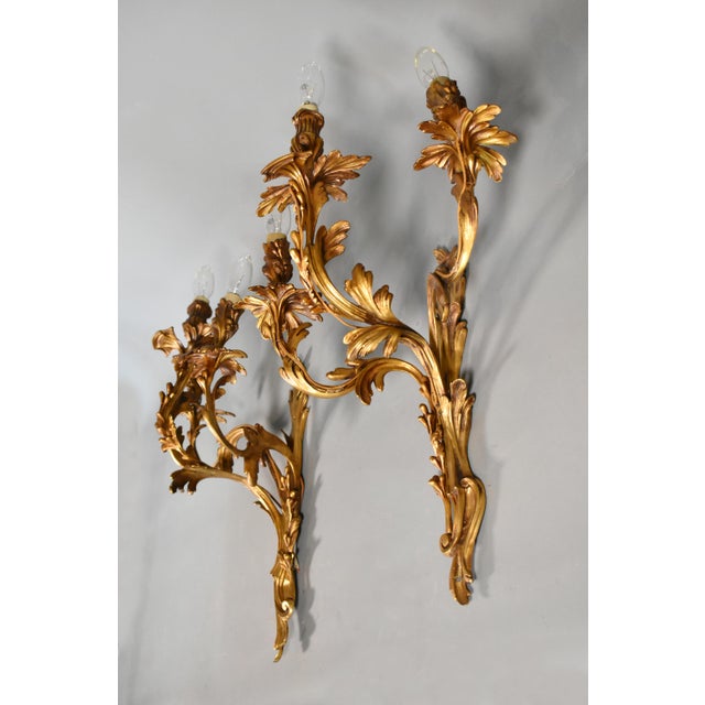 Large Louis XV Style Gilt Bronze Wall Sconces, 1890s, Set of 2 For Sale - Image 3 of 17