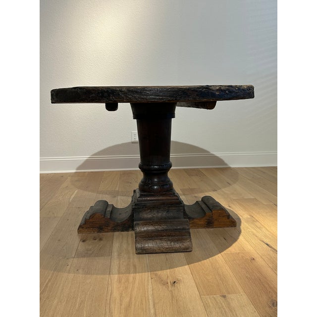 2000 - 2009 Dos Gallos, Inc. Antique Rustic Wagon Wheel & Custom Cedro Wood Base For Sale - Image 5 of 7