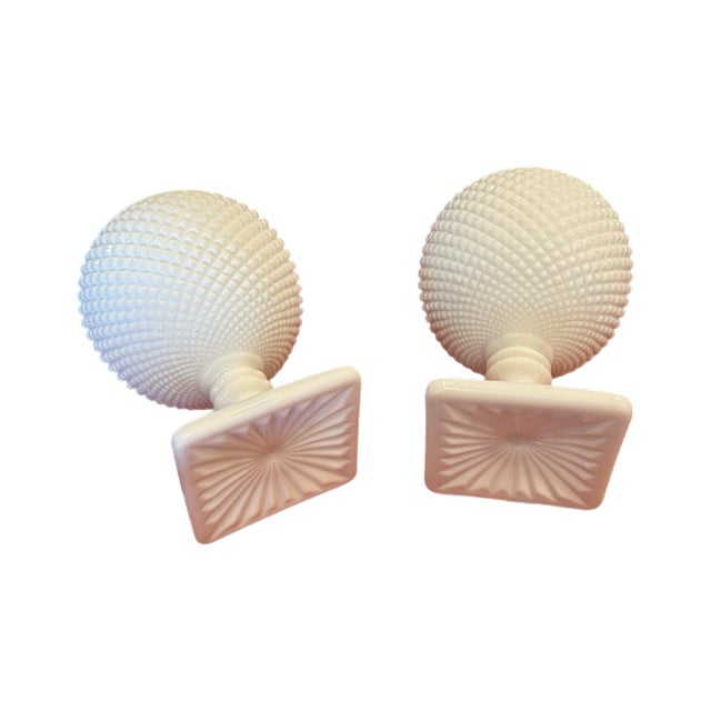 Westmorland Vintage Westmoreland Milk Glass Hobnail Ivy Bowl Pedestal Vase Pair, 7" For Sale - Image 4 of 11