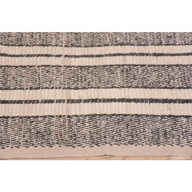 2020s Nazmiyal Collection Ivory Cream and Charcoal Tribal Geometric Modern Runner Rug For Sale - Image 5 of 7