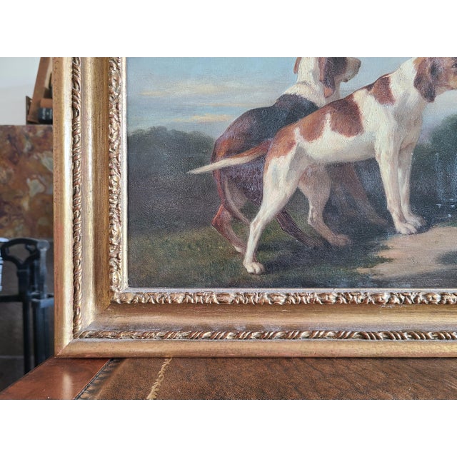 Antique 19th Century Oil Painting Portrait of Two English Pointer Dogs For Sale - Image 13 of 17