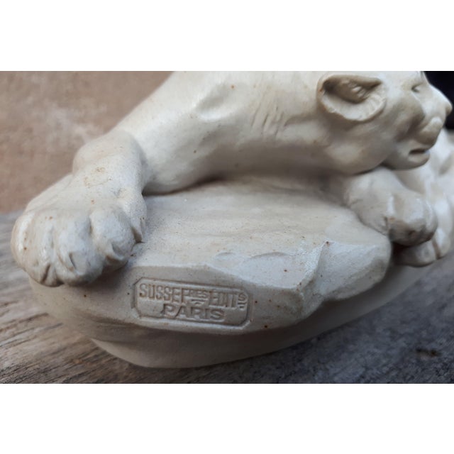Sculpture of Lying Lioness in Enamel & Stoneware by Clovis-Edmond Masson, 1890s For Sale - Image 6 of 18