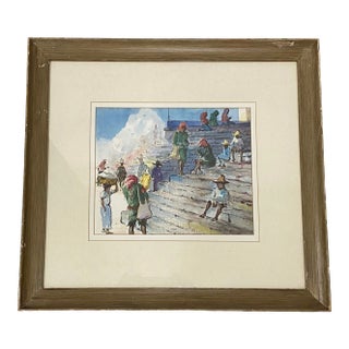 Vintage Latin American School Original Watercolor C.1960 For Sale