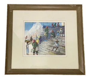 Vintage Latin American School Original Watercolor C.1960