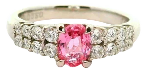 Padparadscha Sapphire Diamond Platinum Ring, Size 6.25